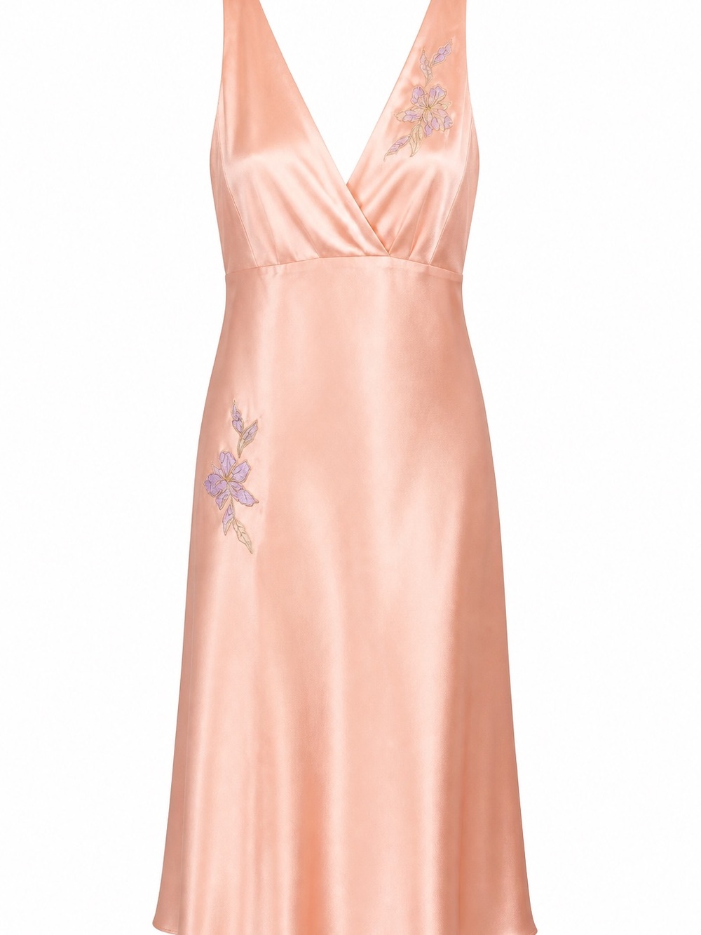 Jones New York Peach Satin V-Neck Midi Dress with Lavender Floral Embroidery - Picture 2 of 12
